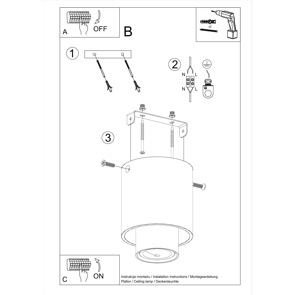 Black Double Cylinder Ceiling Light