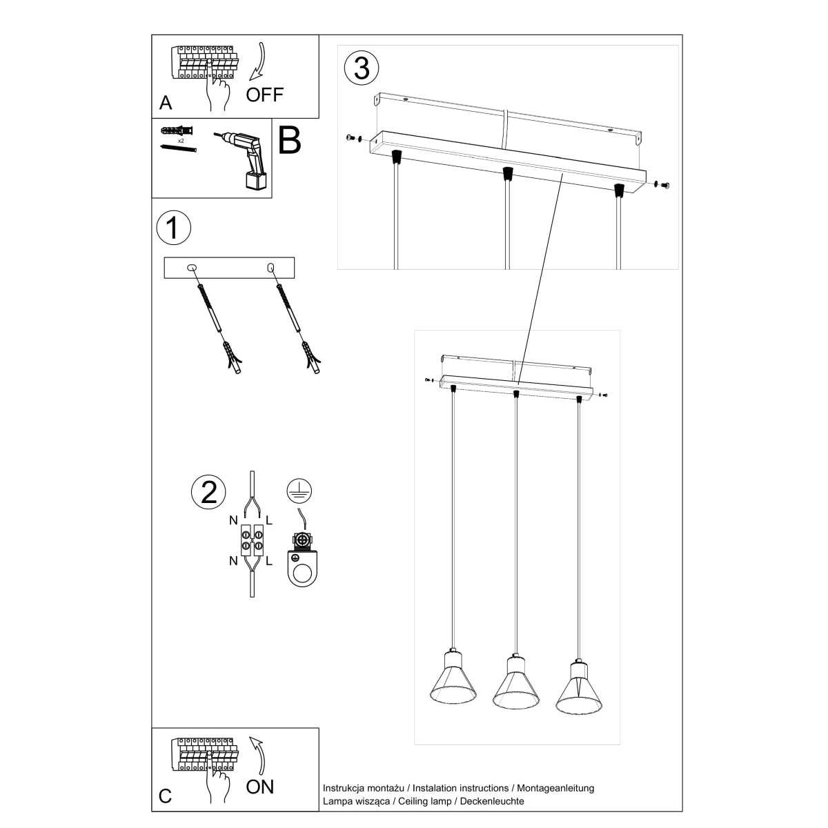 Lampe pendante Conique 3 blanc [E27]