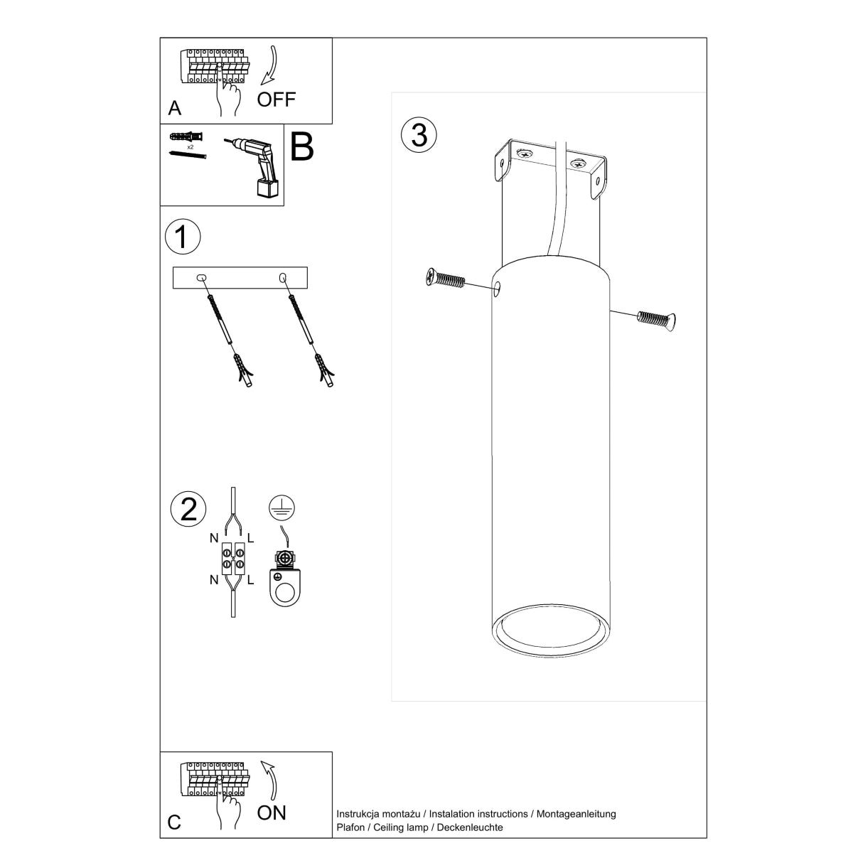 Tube 20 white ceiling light