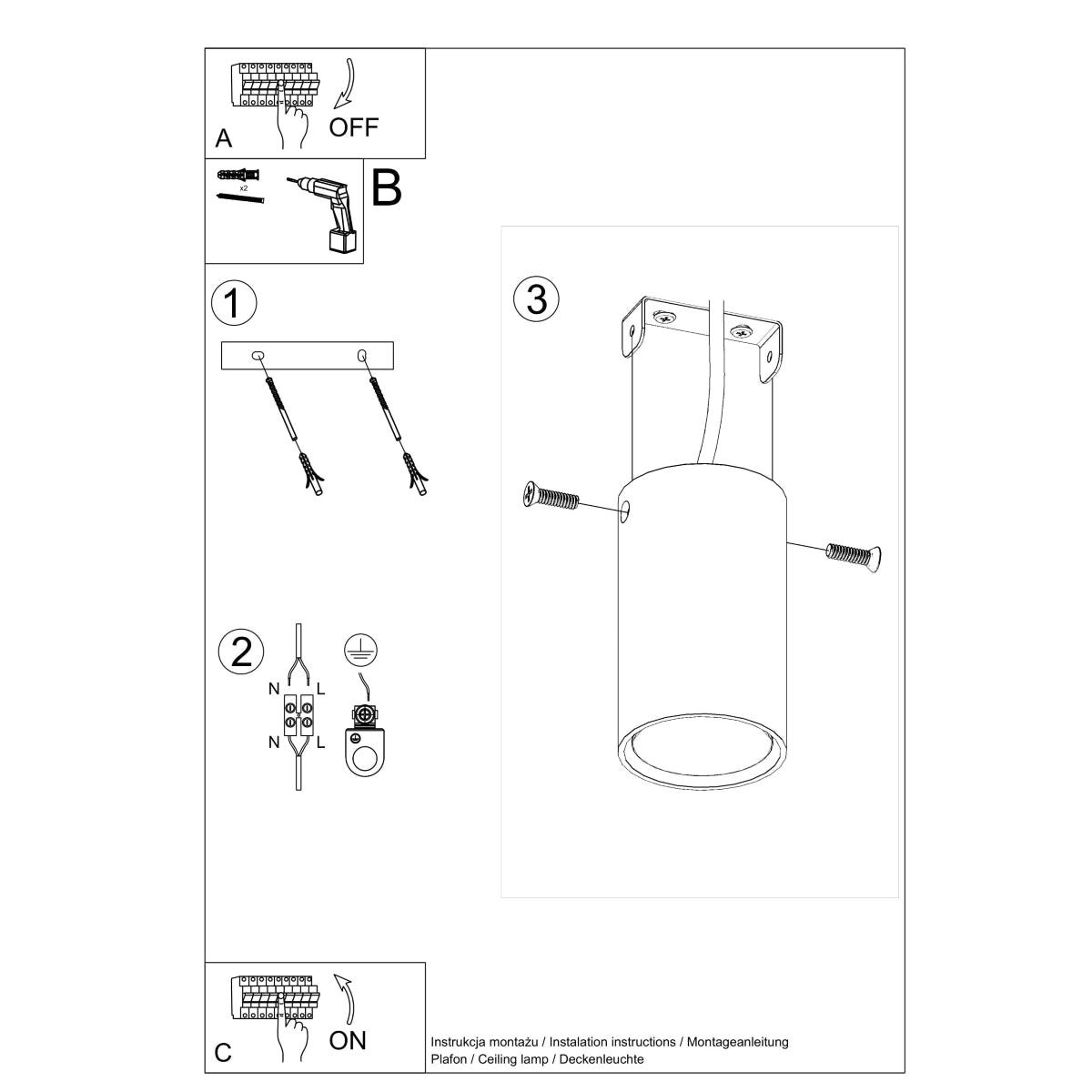 Tube 10 black ceiling light