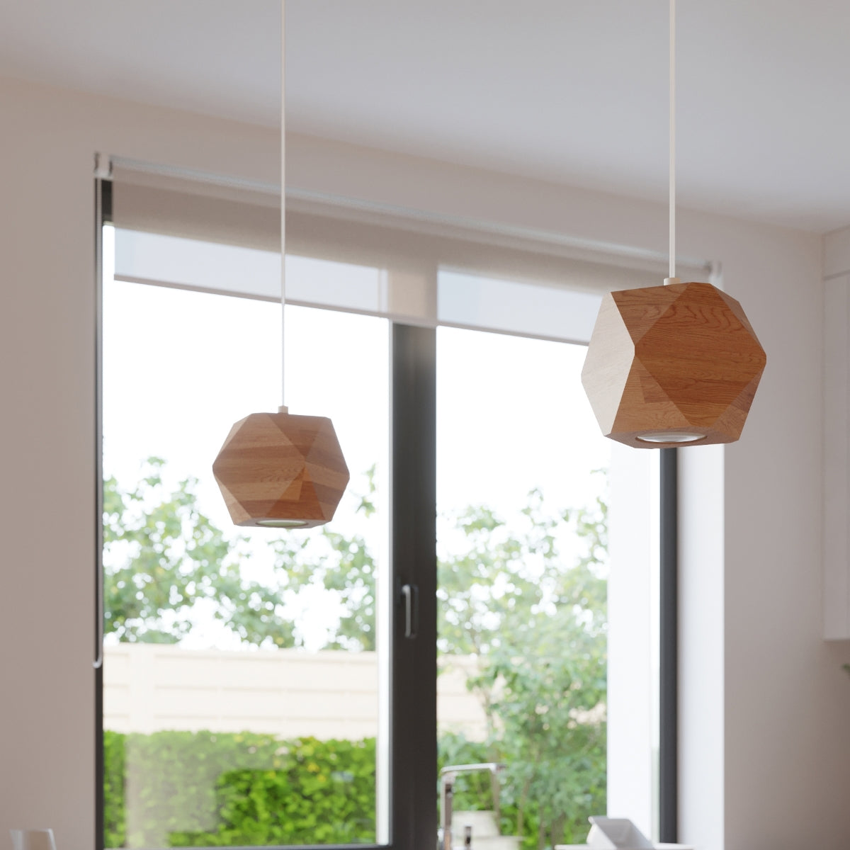 Multi-Facettes natural wood pendant lamp