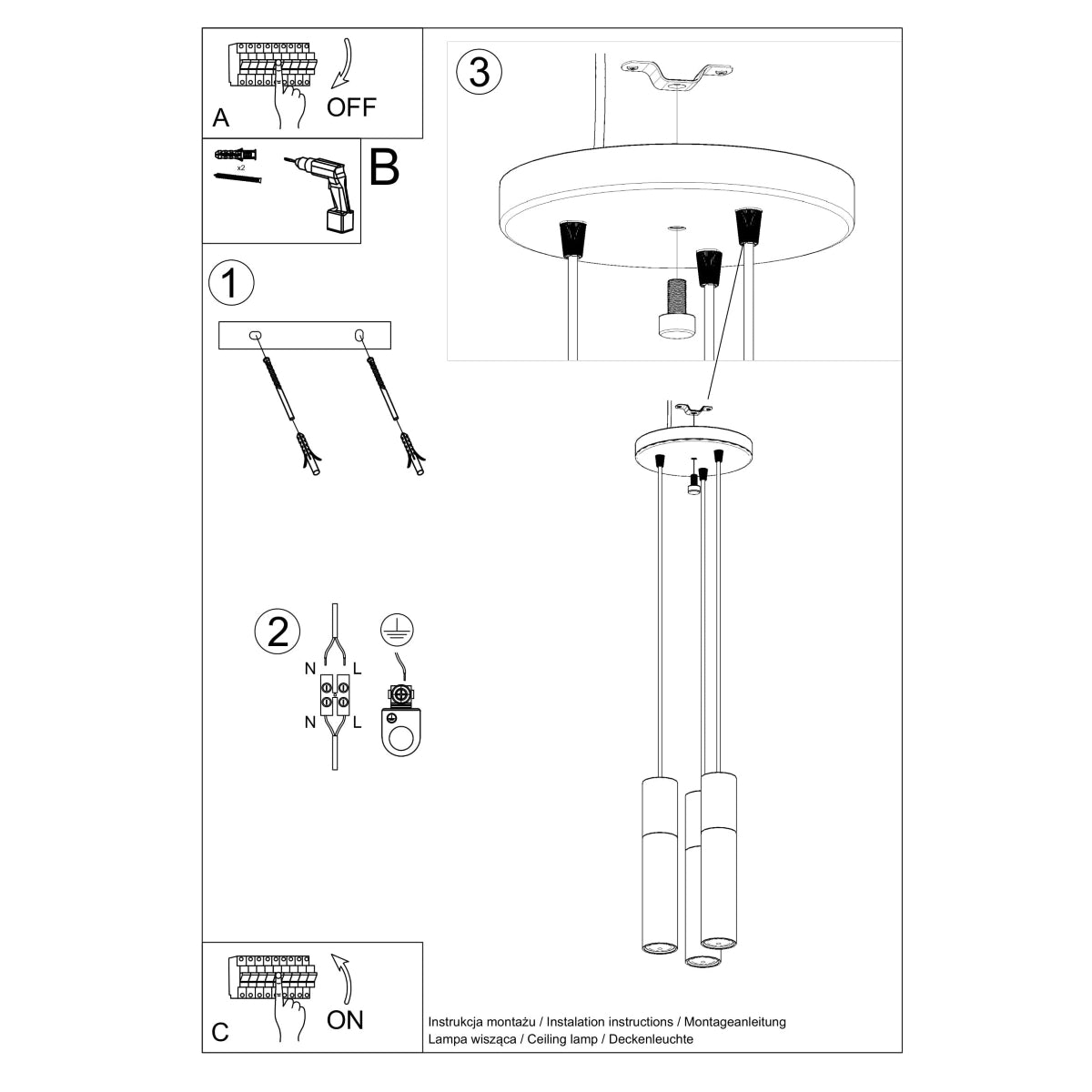 Lampe pendante PABLO 3P blanc