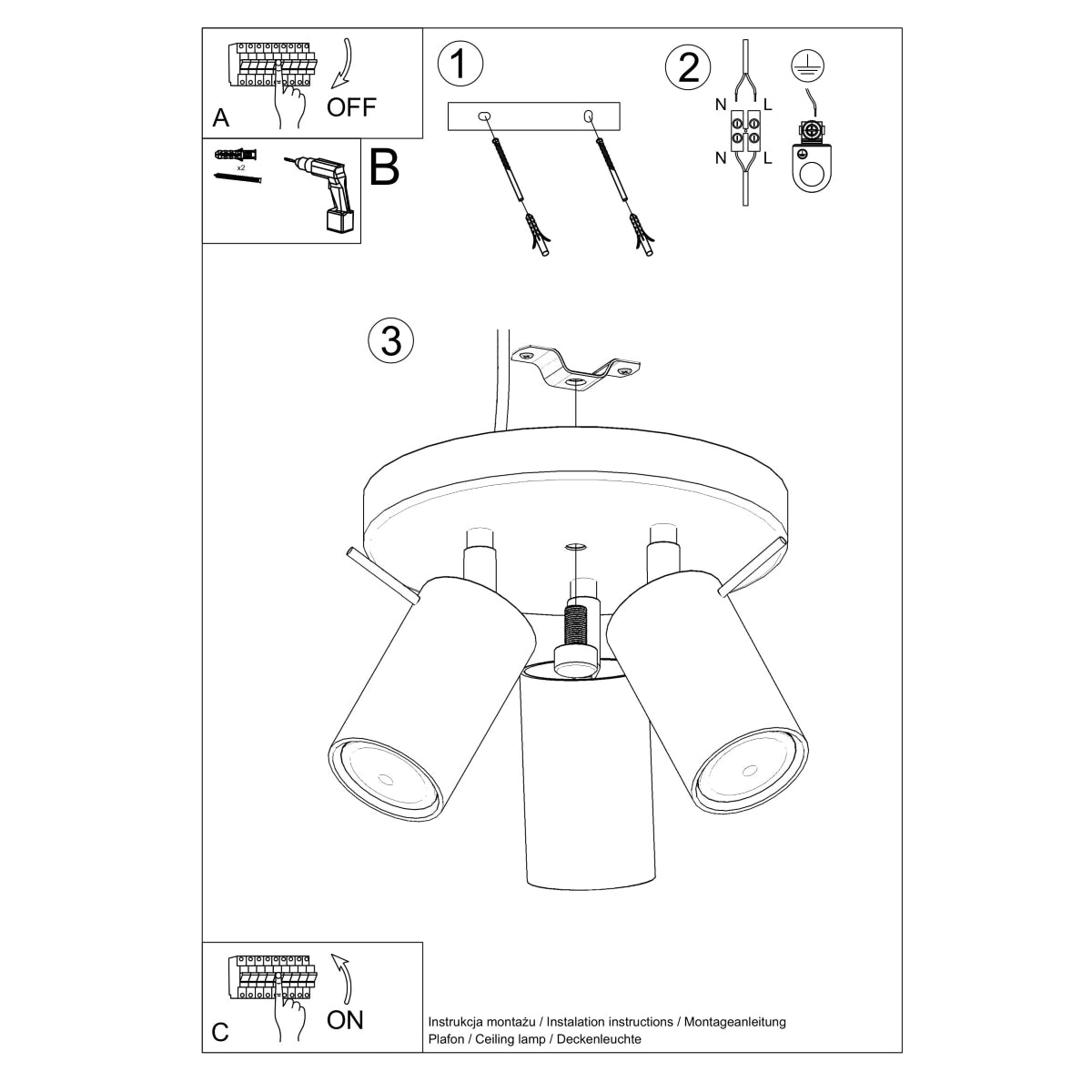 3P LED Directional Ceiling Light White