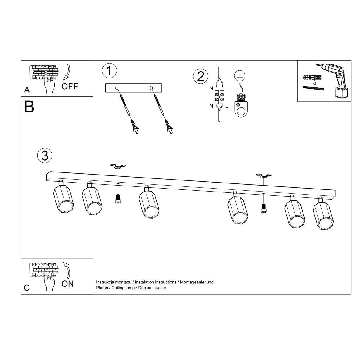 6 geschnitzte Wand- und Deckenleuchten aus Eiche