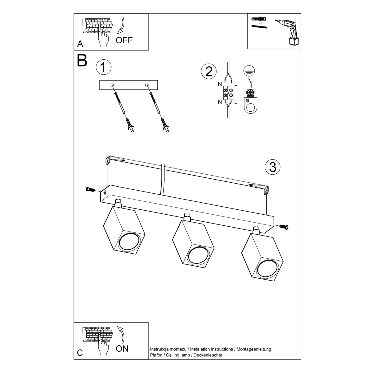 Facette Cubic 3 ceiling light in oak