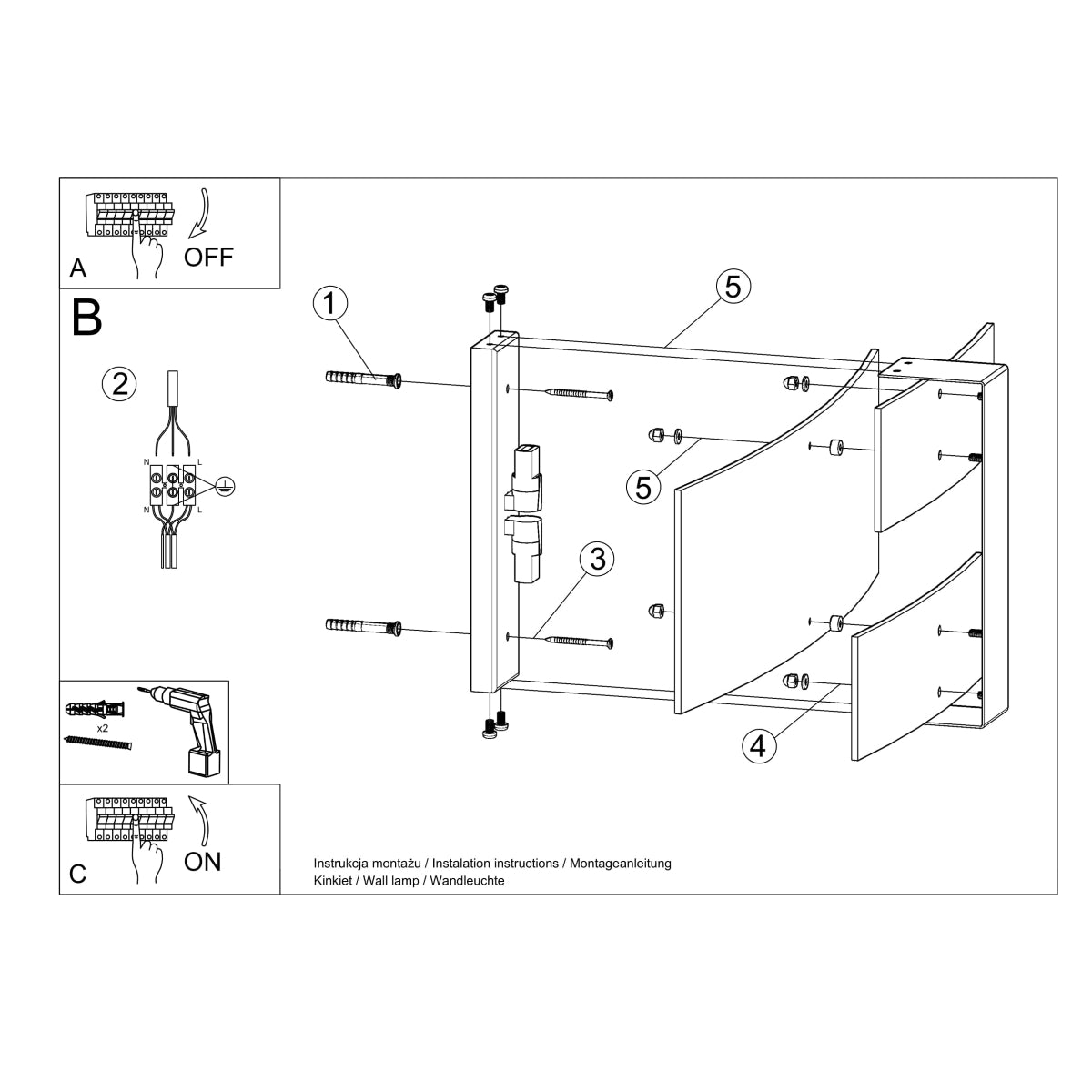 White Glass Panels Wall Light