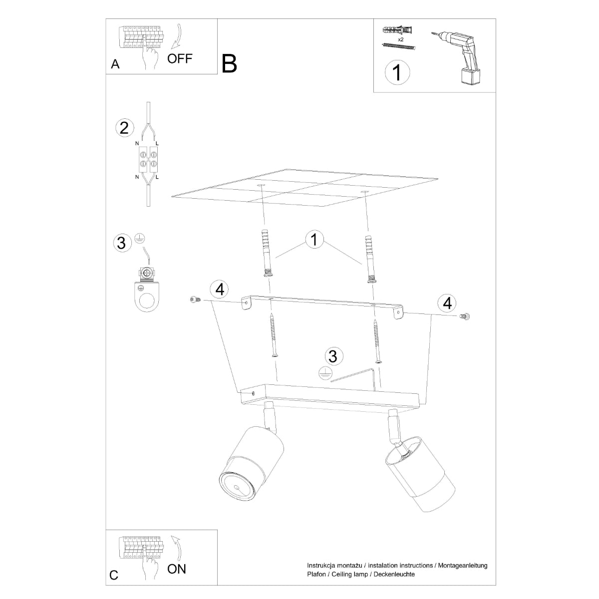 Double Cylinder Ceiling Light 2 Black/Chrome