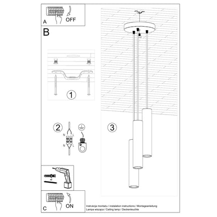 Lampe Suspendue Long Cylindre 3P blanc