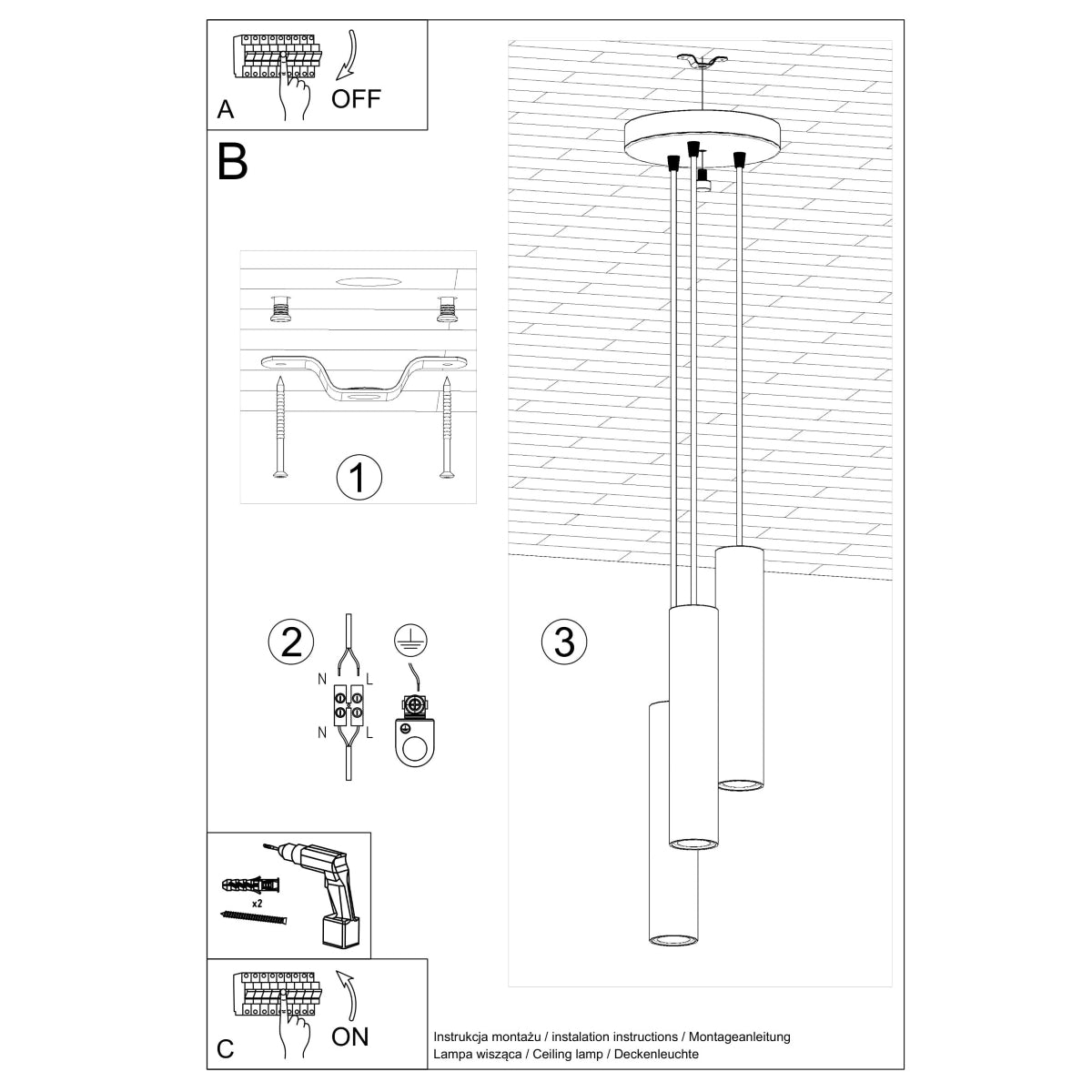 Lampe Suspendue Long Cylindre 3P blanc