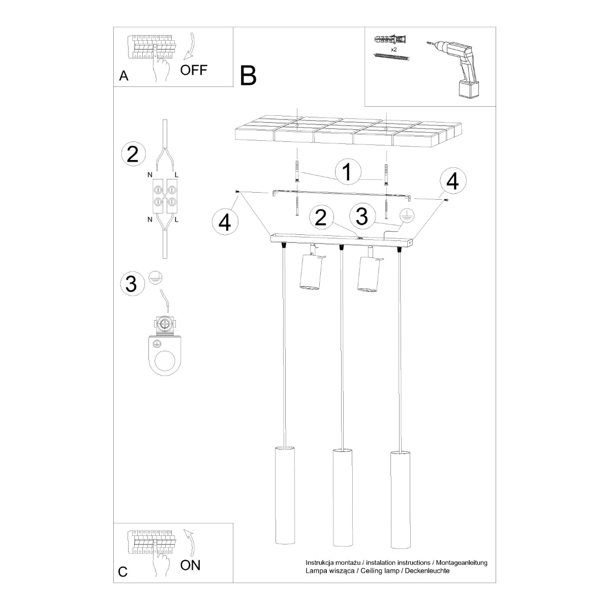 Lampe suspendue Directionnelle 3 LED blanc