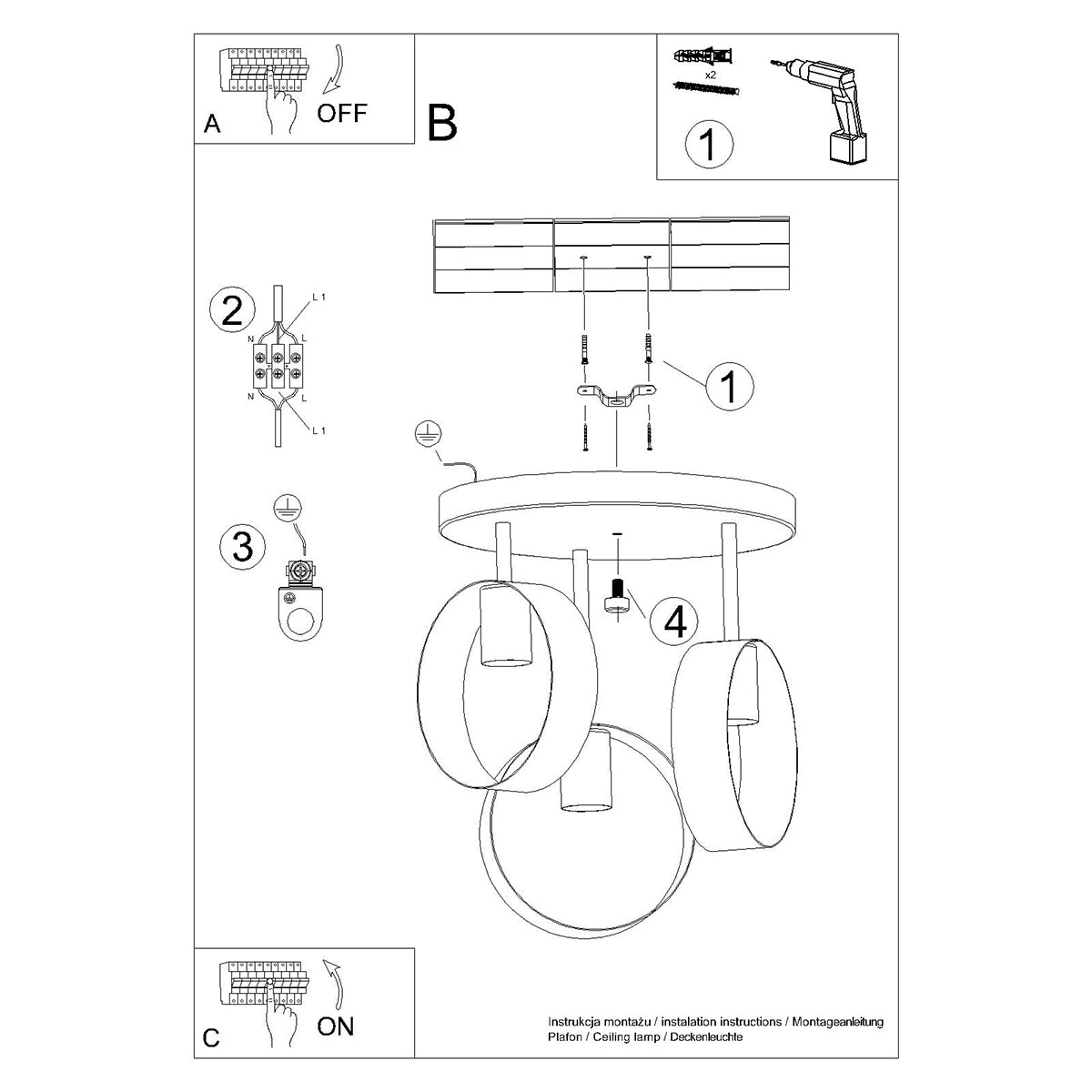 Cyclone 3 white ceiling light