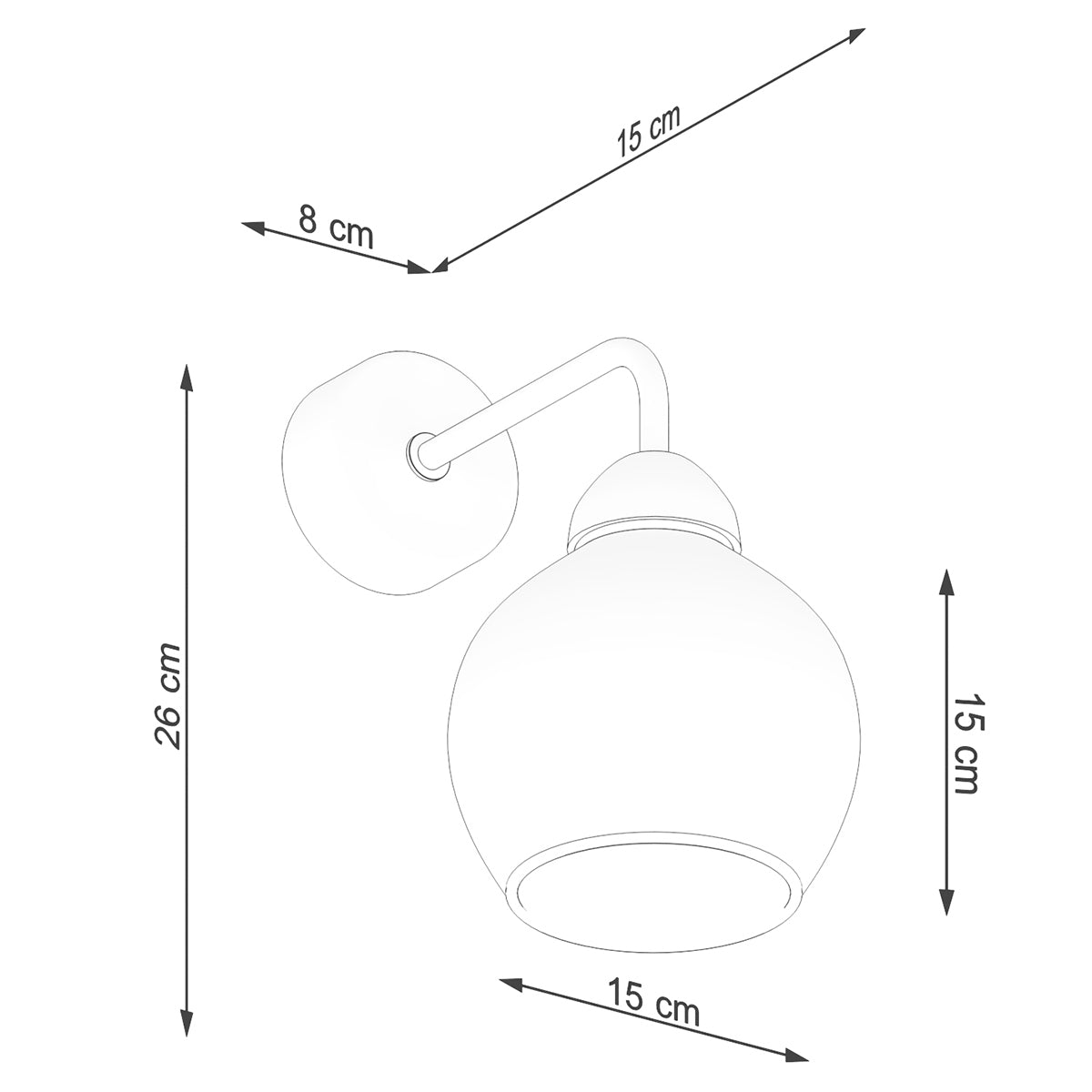 Wandglockenlampe aus schwarzem Rauchglas