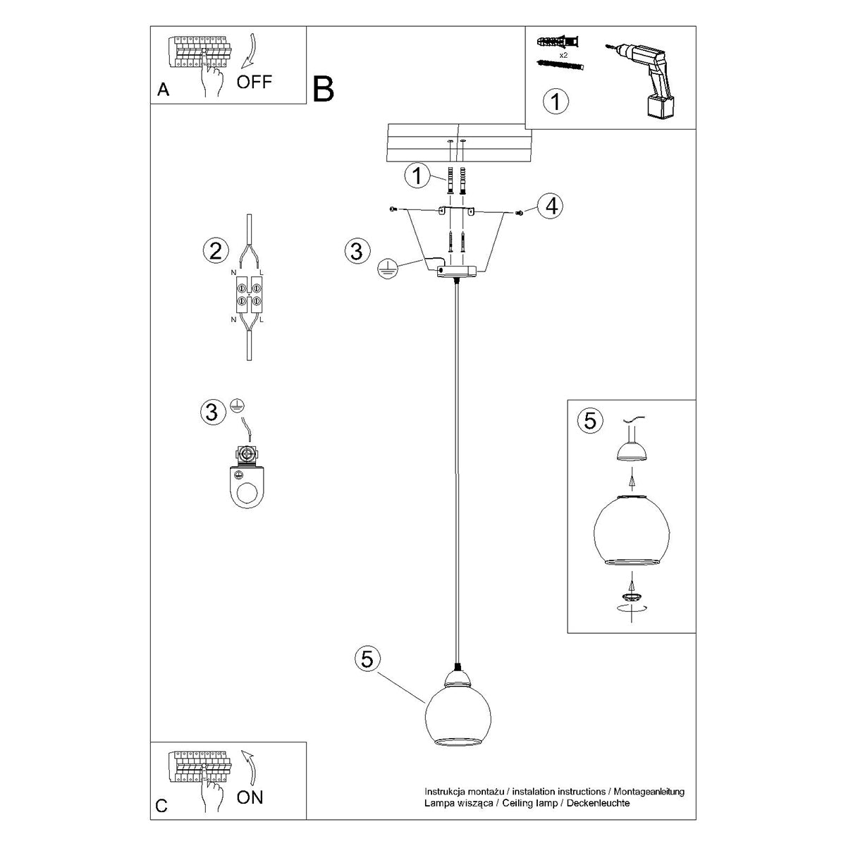 Lampe pendante ALINO 1 noir