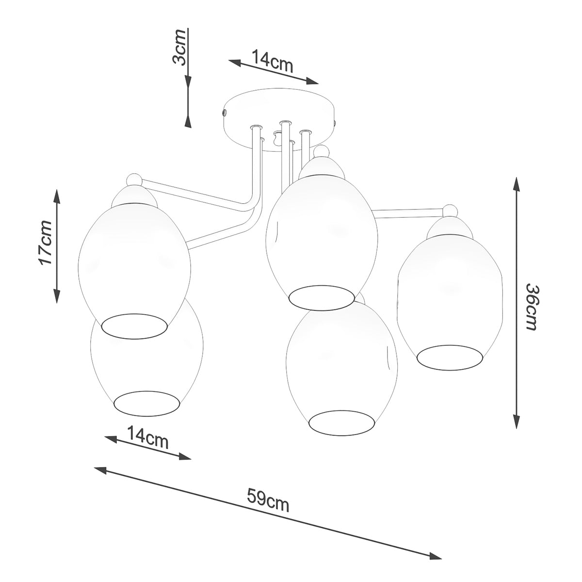 Hohlglas Kronleuchter 5 schwarz