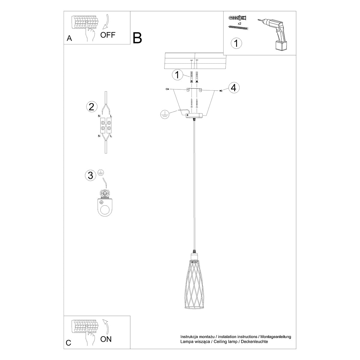 Lampe suspendue Cage Moderne 1 noir