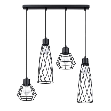 Moderne Käfig-Pendelleuchte 4L Schwarz