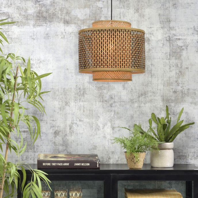 Suspension Bhutan Bambou Noir et Naturel Ø40cm