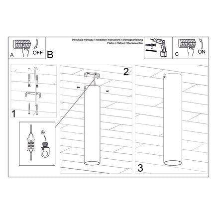 Plafonnier Tube 30 or poli