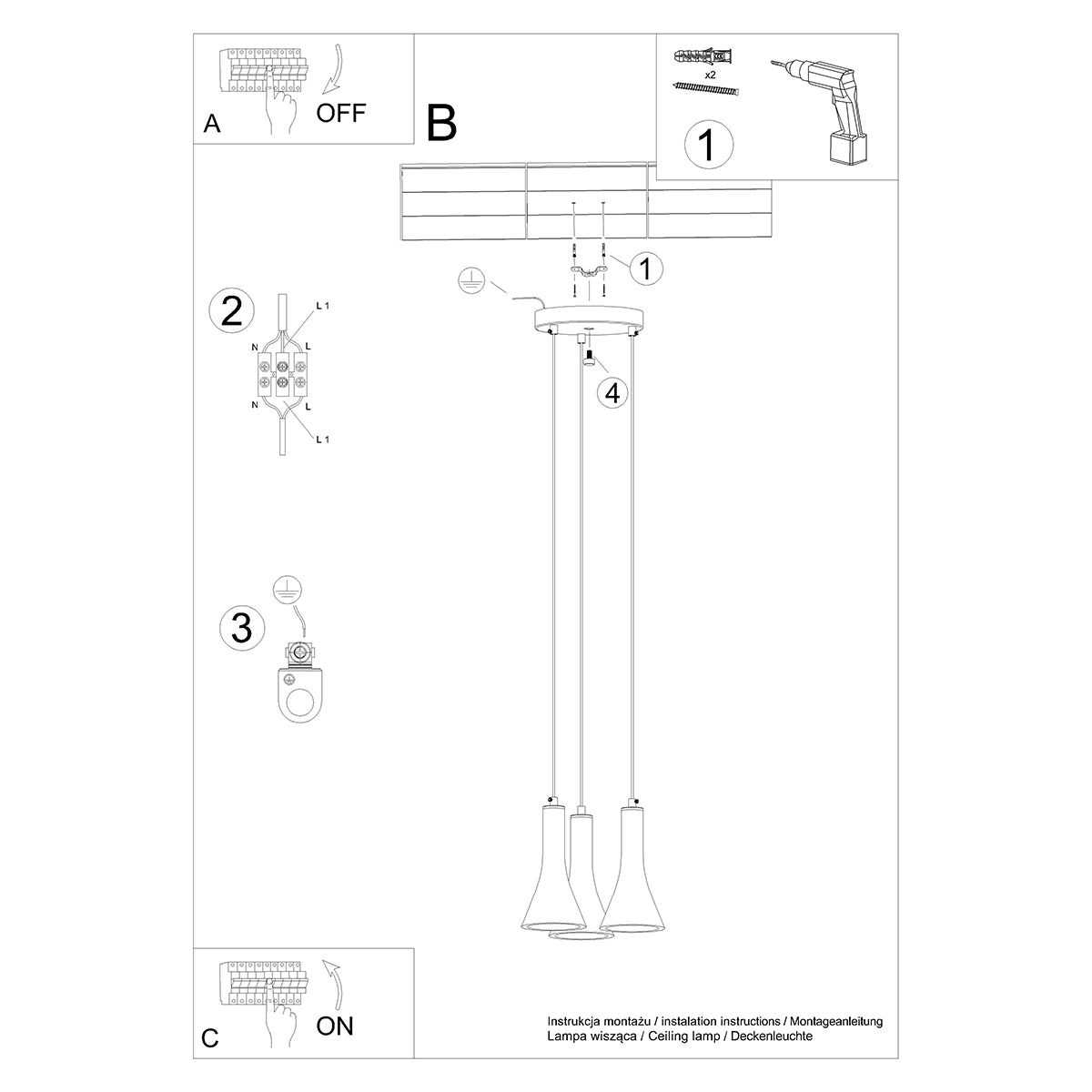 Minimalist Cone 3P concrete pendant lamp