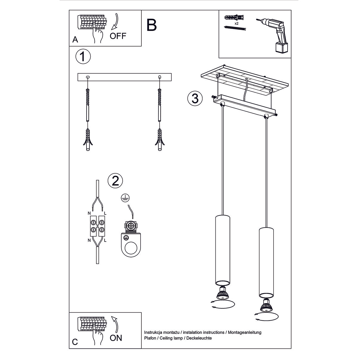 Lampe Suspendue Long Cylindre 2 or poli