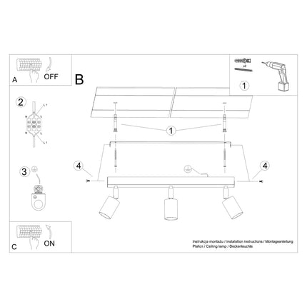 Plafonnier Design Bois et Métal 3L blanc