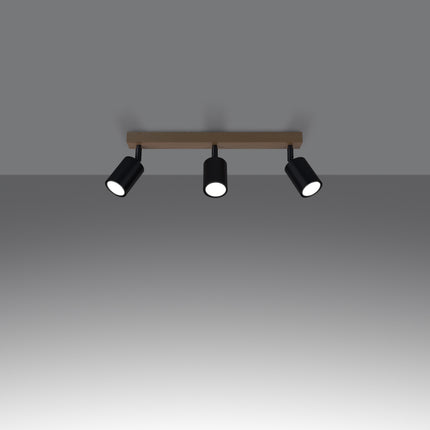 Plafonnier Design Bois et Métal 3L noir