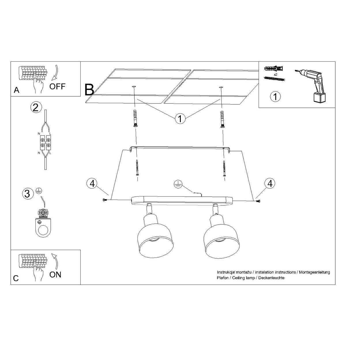 Elba 2 Adjustable Bell Ceiling Light Black