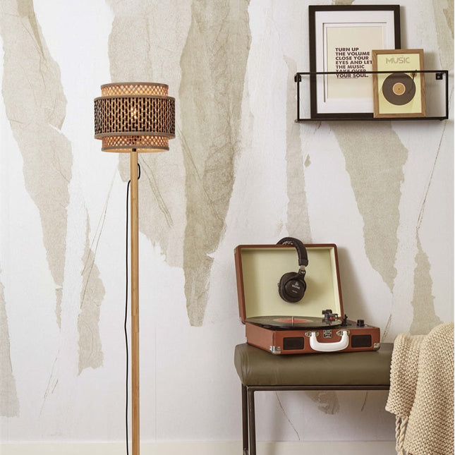 Lampadaire Bhutan Bambou Naturel et Noir 130 cm