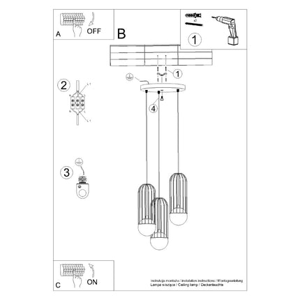Lampe suspendue Sphère en Cage 3P blanc