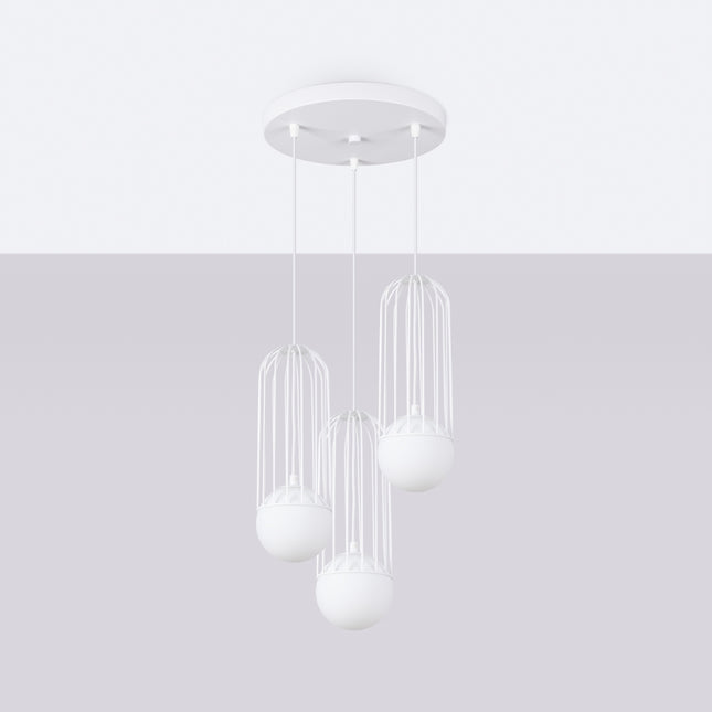 Lampe suspendue Sphère en Cage 3P blanc