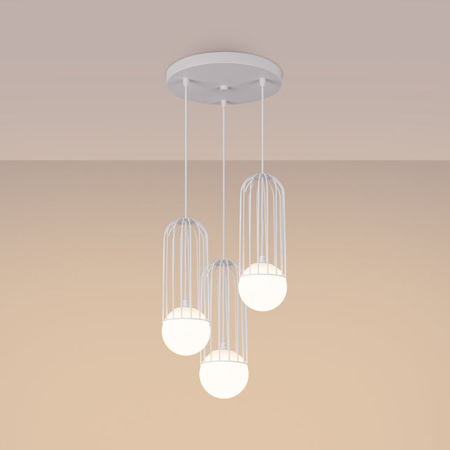 Lampe suspendue Sphère en Cage 3P blanc