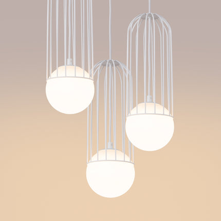 Lampe suspendue Sphère en Cage 3P blanc