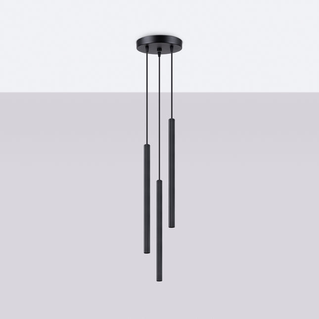 3P Pendelleuchte im geriffelten Design in Schwarz