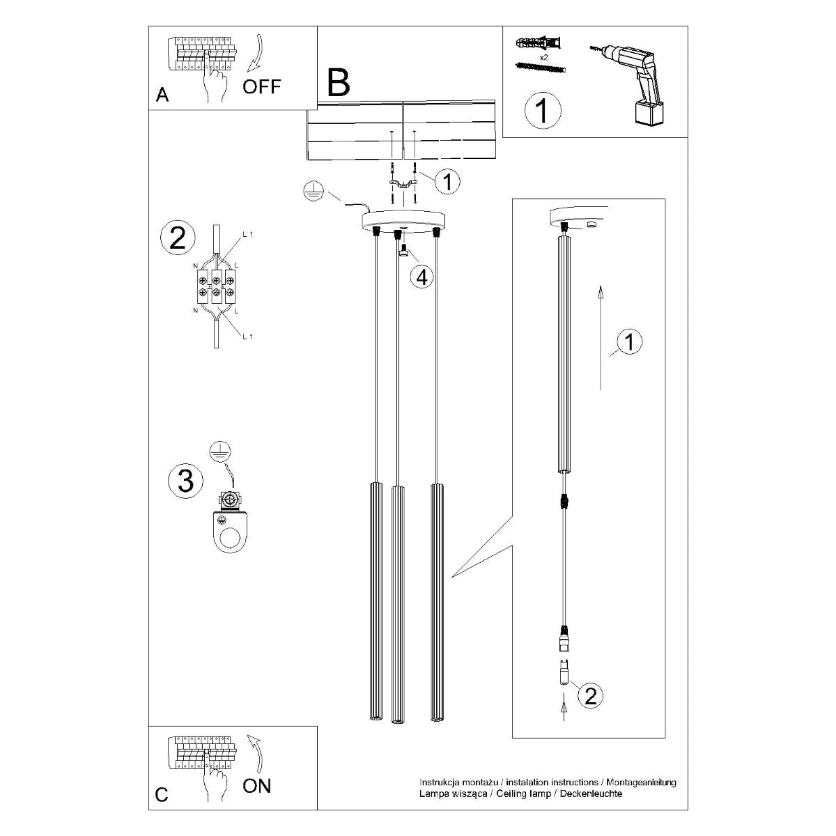 Lampe suspendue ARCHE 3P or