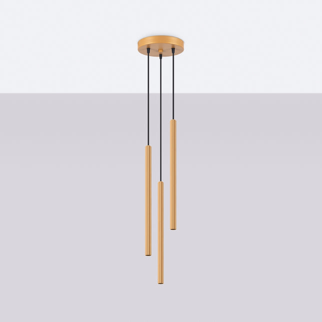 3P Pendelleuchte im geriffelten Golddesign