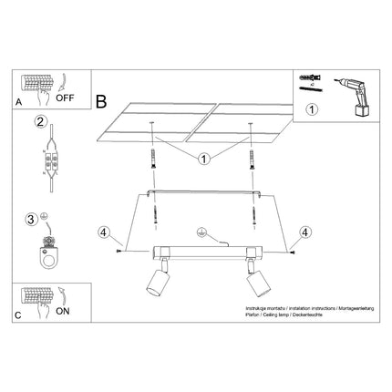 Plafonnier Socle Bois Réglable 2 noir