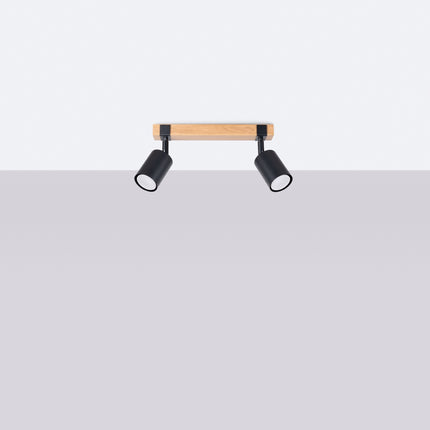 Plafonnier Socle Bois Réglable 2 noir