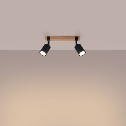 Plafonnier Socle Bois Réglable 2 noir