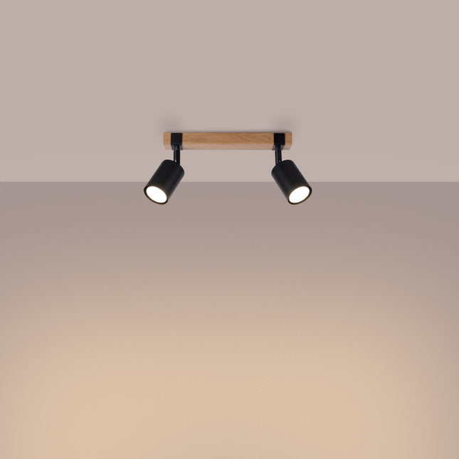 Plafonnier Socle Bois Réglable 2 noir