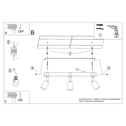 Plafonnier Socle Bois Réglable 3 noir