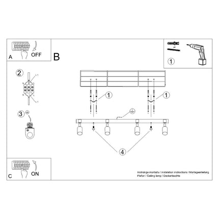 Plafonnier Socle Bois Réglable 4L noir