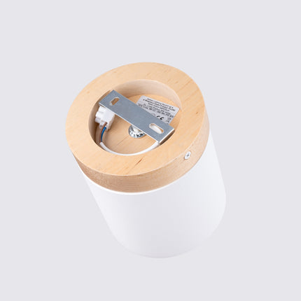 Plafonnier Cylindre Bois et Acier blanc