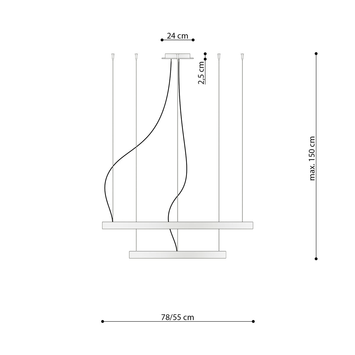 Kronleuchterring Solis 2 55/78 schwarz 3000K