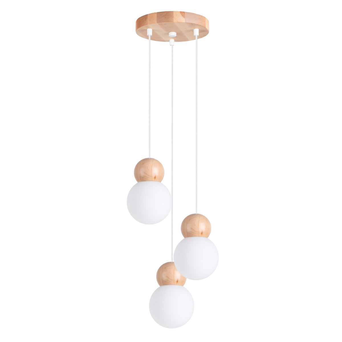 Suspension Bulbe Bois 3P blanc/bois naturel