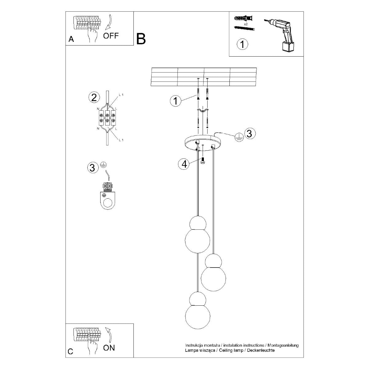 Suspension Bulbe Bois 3P blanc/bois naturel