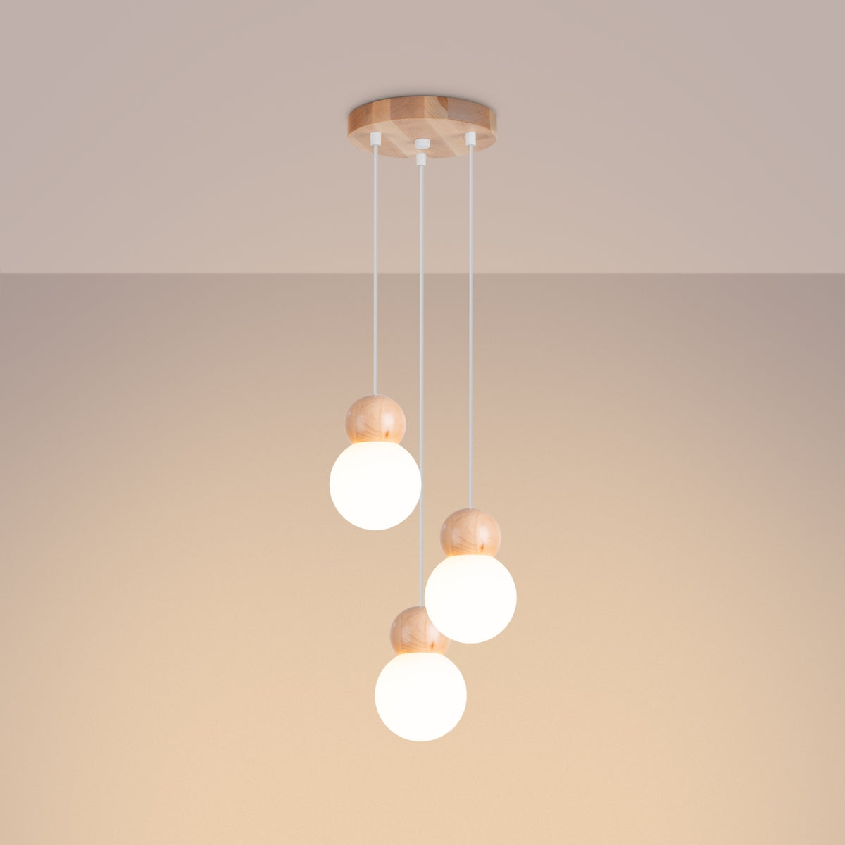 3P Wood Bulb Suspension White/Natural Wood