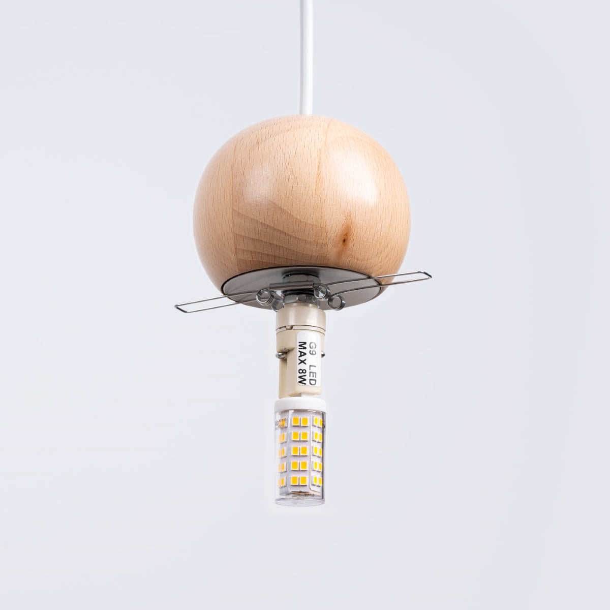 Suspension Bulbe Bois 3P blanc/bois naturel