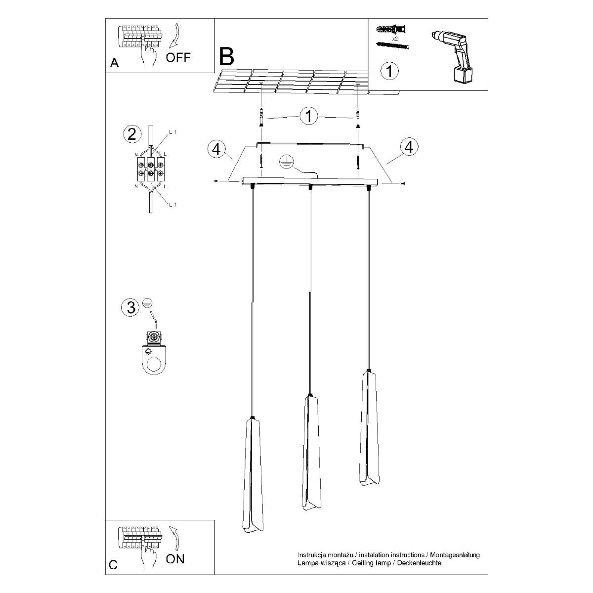 Suspension Prisme Moderne 3L noir