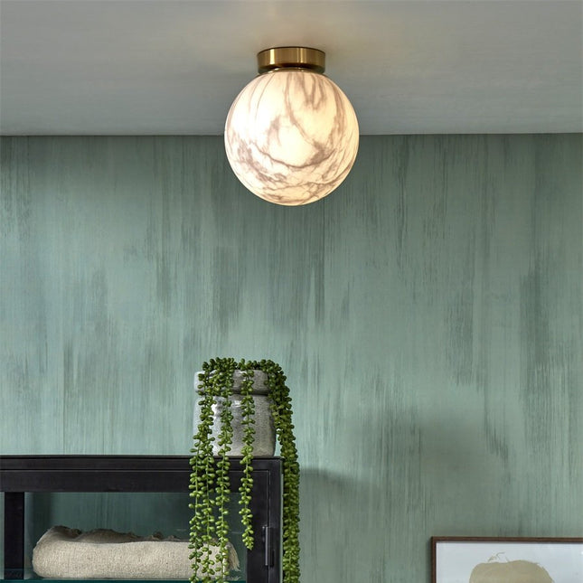 Carrara Globe Deckenleuchte Weiß Marmor Gold S