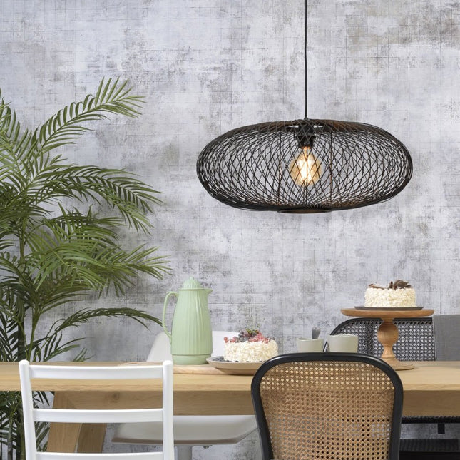 Cango Ellipse Bambus Schwarz Pendelleuchte L